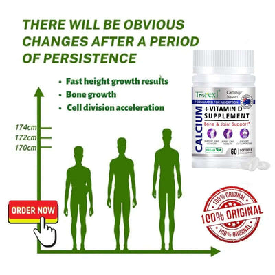 Natural Height Growth Maximizer for Kids, Teens, & Adults Vitamin D & Calcium Increase Peak Height Booster Bone Strength Pills