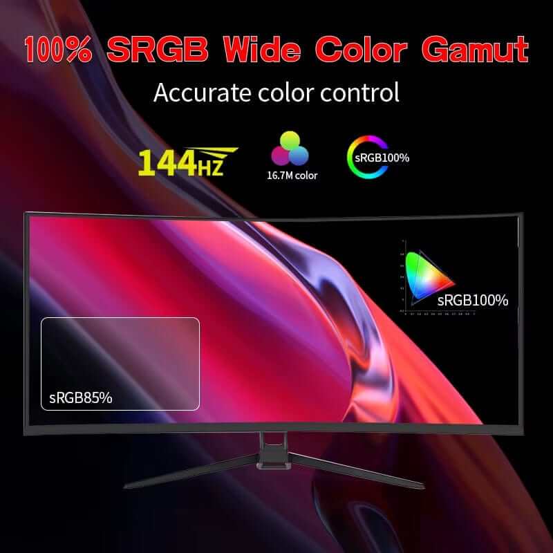Monitor 34'' 144Hz Bandfish Screen Curved 1500R Gaming Bezel-Less Slim 400HDR Nits 100% SRGB Wide Color Gamut Fast VA Te