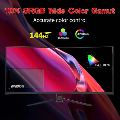 Monitor 34'' 144Hz Bandfish Screen Curved 1500R Gaming Bezel-Less Slim 400HDR Nits 100% SRGB Wide Color Gamut Fast VA Te