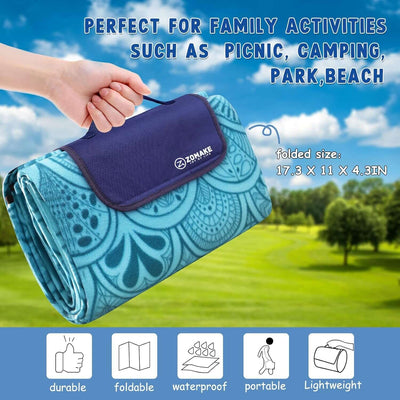 Picnic Blanket - Waterproof, Foldable, Sandproof - 79"X79" Concert, Beach, Yard, Outdoor Grass Blanket - Large (Peacock Blue)