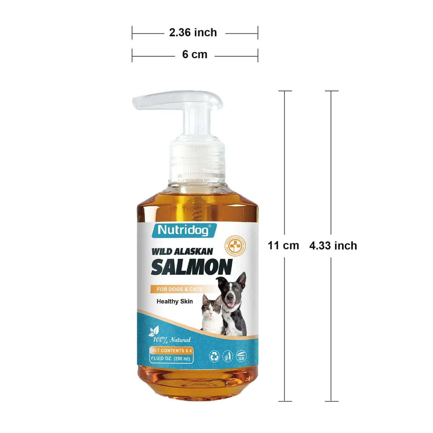 High Potency Omega-3 Pet Skin and Coat Health Supplements with Natural Wild Alaskan Salmon Oil for Dog & Cat-200Ml