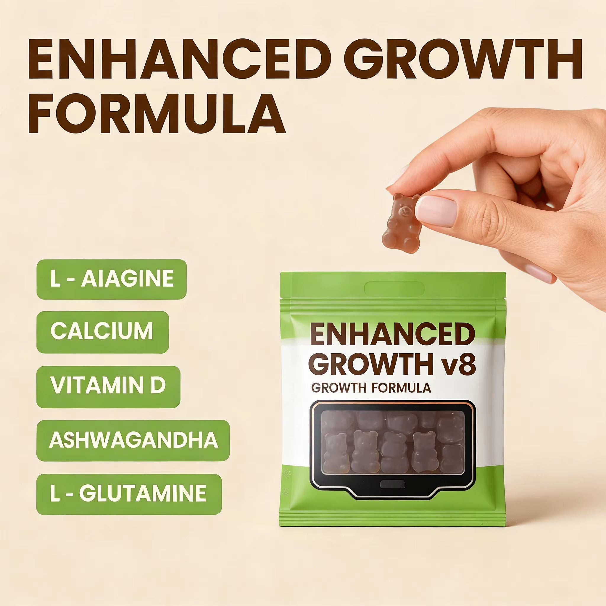 Height Growth Vitamin Gummies Calcium 100Mg Magnesium Glycinate 30Mg Zinc Ashwagandha Height Growth Gummies