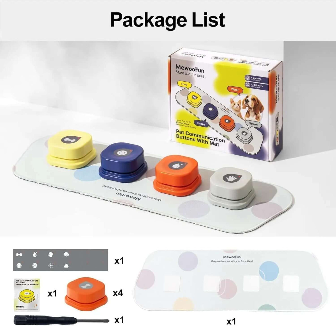 Dog Buttons for Communication 4 Pcs with Anti-Slip Mat Voice Recording Clicker with Training Manual for Cats Dogs
