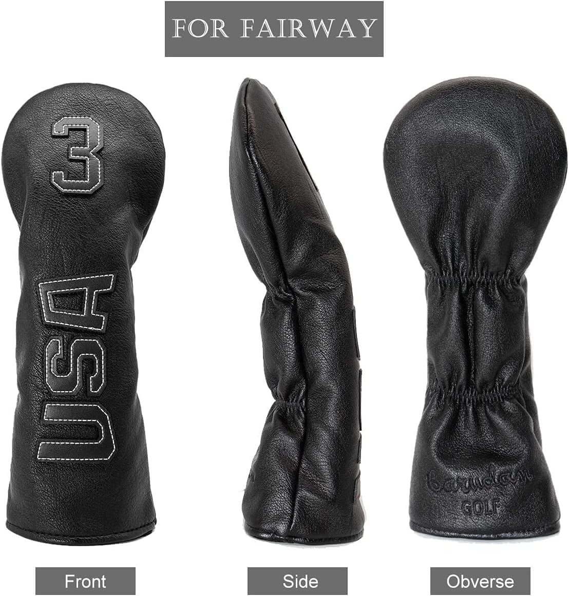 Taylormade, Titleist, Callaway Golf Driver & Fairway Wood Headcovers - Black Synthetic Leather, Thick, Cool, USA Made