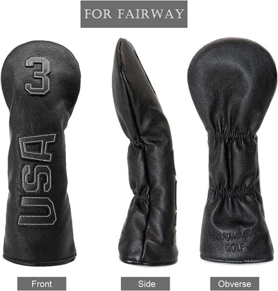 Taylormade, Titleist, Callaway Golf Driver & Fairway Wood Headcovers - Black Synthetic Leather, Thick, Cool, USA Made