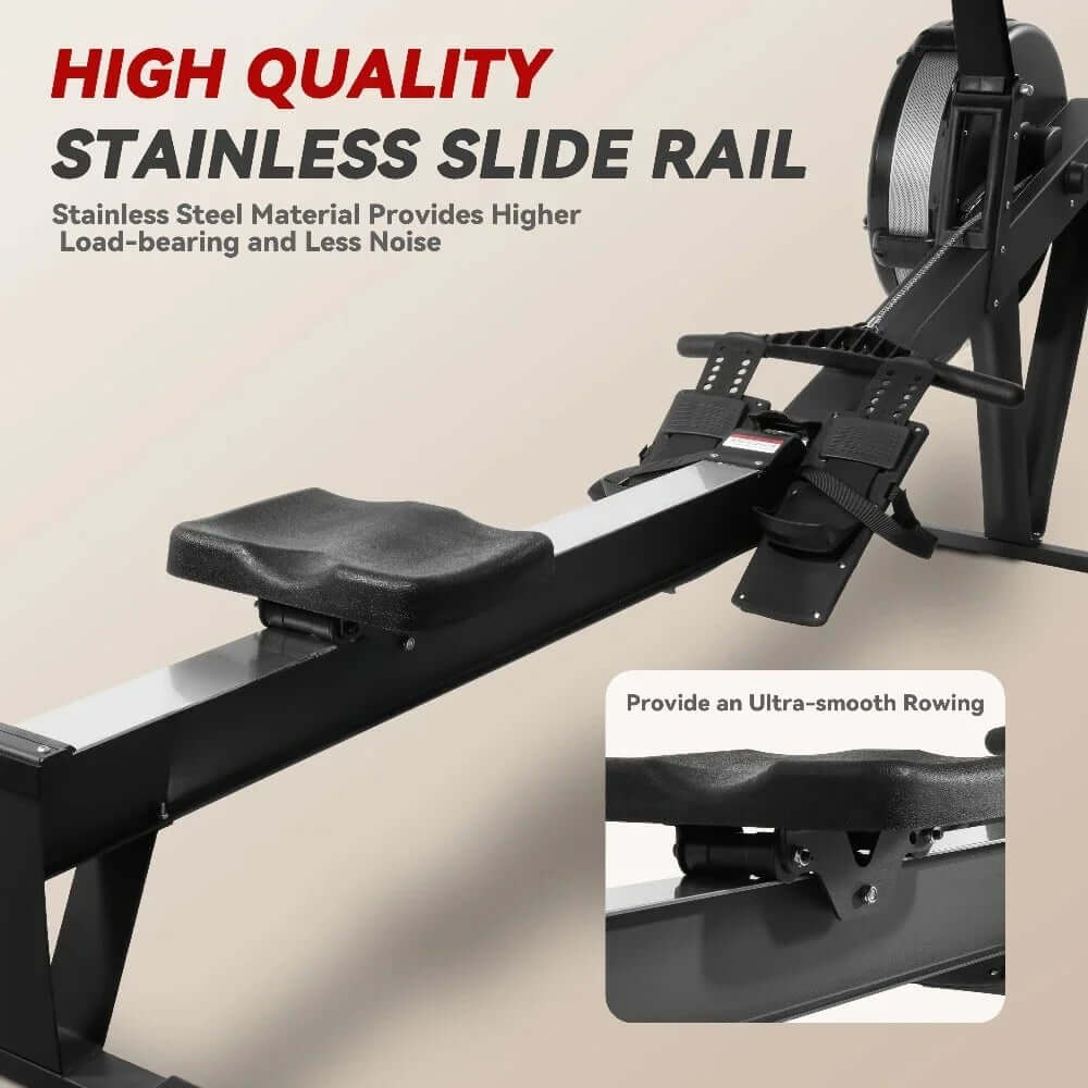 Rowing Machine with Extended Slide Rail,330 LBS Wind Resistance Rowing Machine,10 Levels of Adjustable Air Resistance