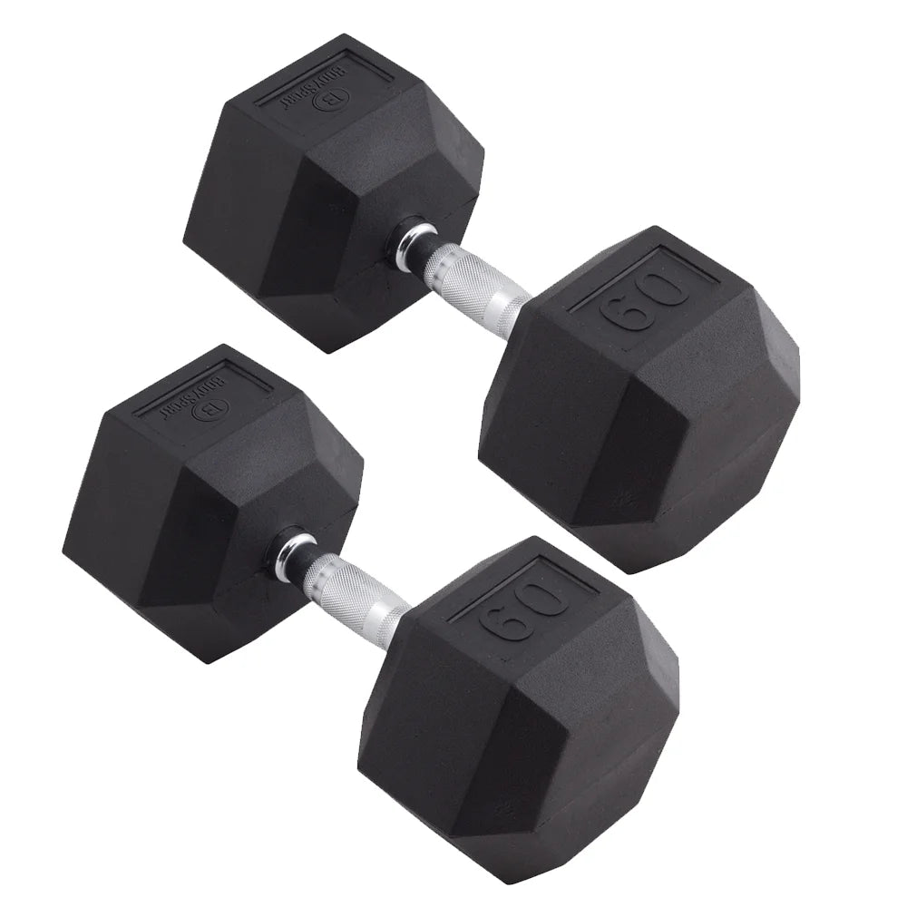 60Lb Rubber Hex Dumbbells