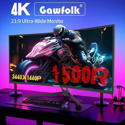 Monitor 34'' 144Hz Bandfish Screen Curved 1500R Gaming Bezel-Less Slim 400HDR Nits 100% SRGB Wide Color Gamut Fast VA Te