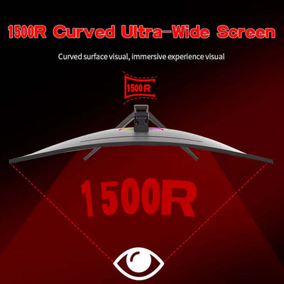 Monitor 34'' 144Hz Bandfish Screen Curved 1500R Gaming Bezel-Less Slim 400HDR Nits 100% SRGB Wide Color Gamut Fast VA Te