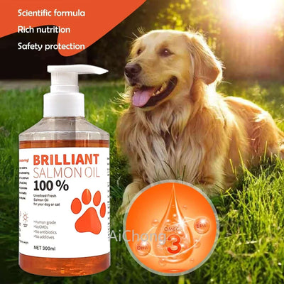 Human-Grade Salmon Oil for Dogs & Cats Omega 3 Fatty Acids Supplement (500Ml, 300Ml, 200Ml 100Ml) for Optimal Health & Nutrition