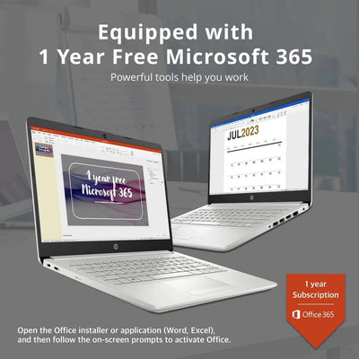 HP 14" Sutdent Laptop, up to 16GB RAM, up to 384GB Storage,  Celeron N4120, HD Webcam, 1-Year Office 365, Win 11 H, Silver