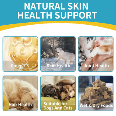 High Potency Omega-3 Pet Skin and Coat Health Supplements with Natural Wild Alaskan Salmon Oil for Dog & Cat-200Ml