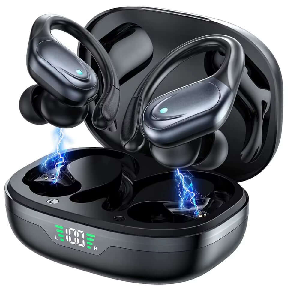 True Wireless Headphones TWS Bluetooth Earbuds Headsets Deep Bass Earphones Mic LED Power Display for Sport Workout Running Gym