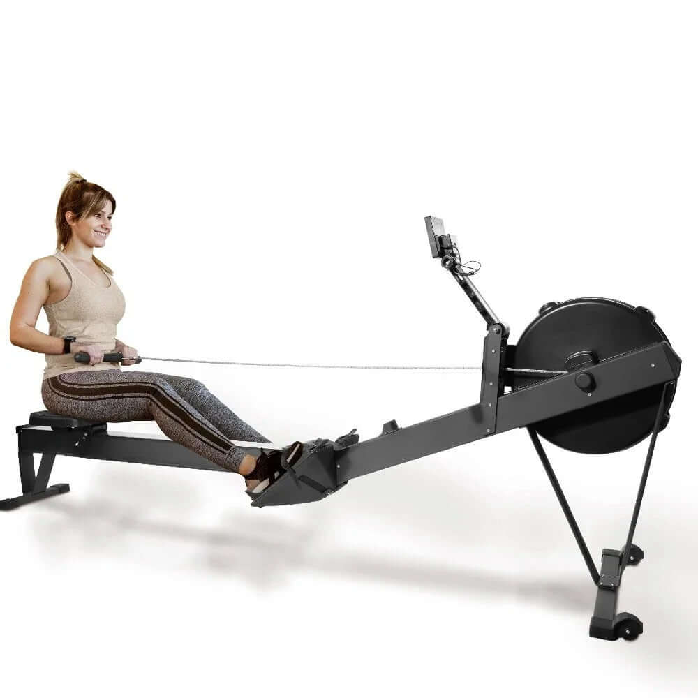 Rowing Machine with Extended Slide Rail,330 LBS Wind Resistance Rowing Machine,10 Levels of Adjustable Air Resistance