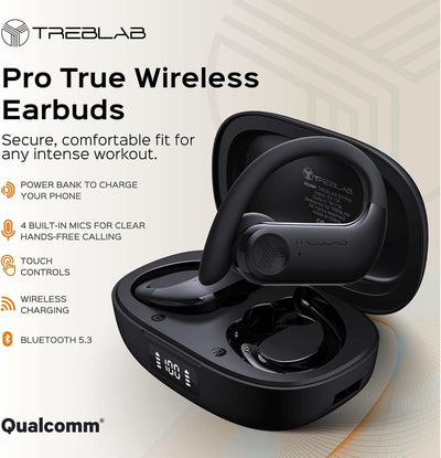 X3 Pro - Workout True Wireless Earbuds, Comfortable Earhooks, Bluetooth 5.3, Punchy Bass, Noise Isolation, 145H Playtime, IPX5 Waterproof, Sweatproof, 2 Mics for Calls, Sport Bluetooth Earbuds