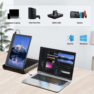GTMEDIA 11.6Inch Portable Monitor 1920*1080 IPS FHD Triple Dual Extender Screen Full View Fold Display for 13.0-17.3Inch Laptops