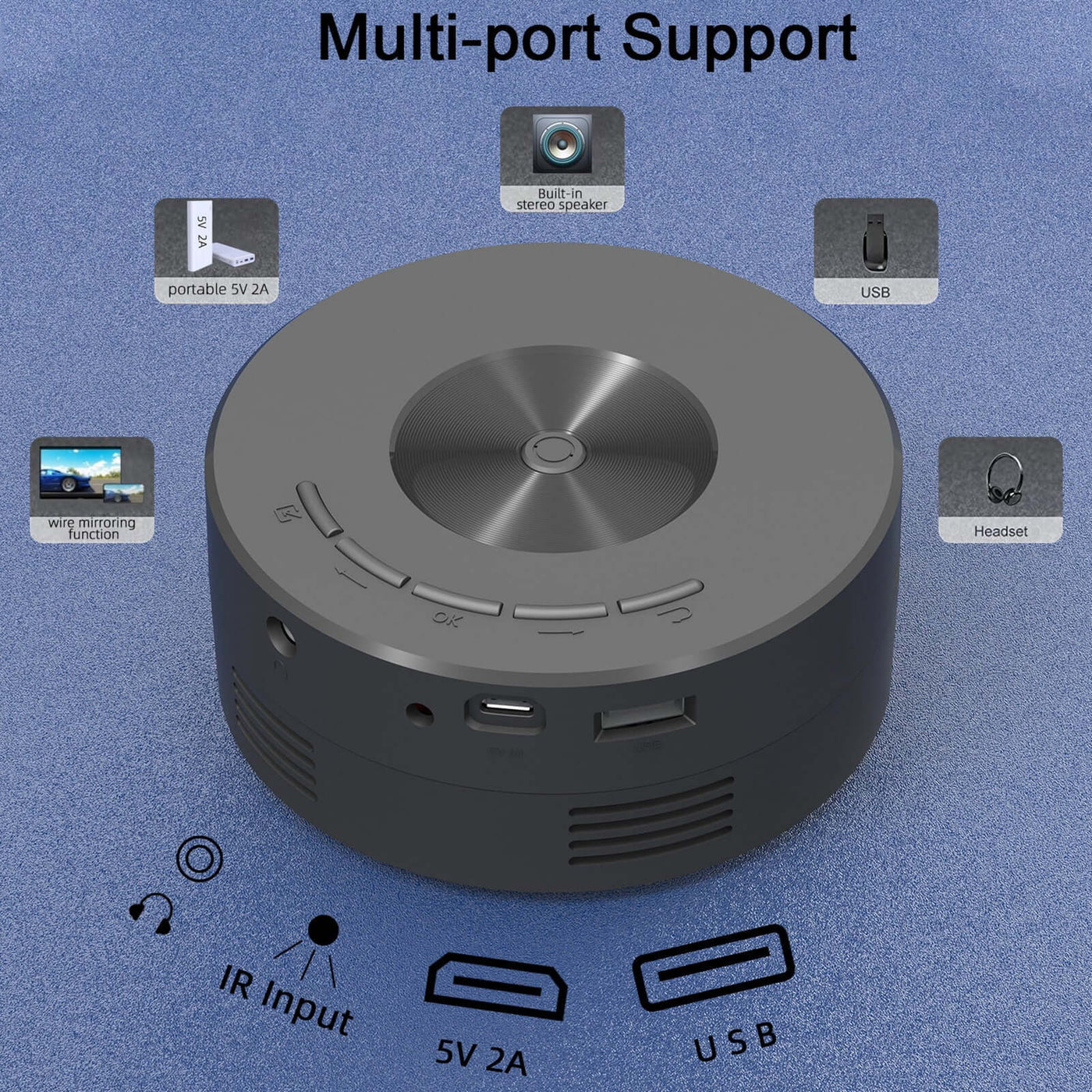 Mini Remote Control Projector for Mobile Phone Built in Speaker LED Home Media Sync Screen USB Video Beamer