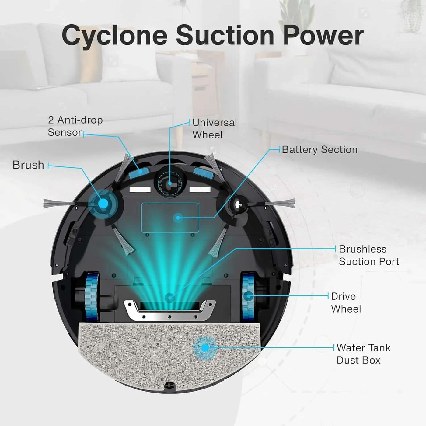 Robot Vacuum Cleaner with Cyclone Suction Robotic Vacuum, Scheduled Cleaning, I for Pet Hair, Hard Floor