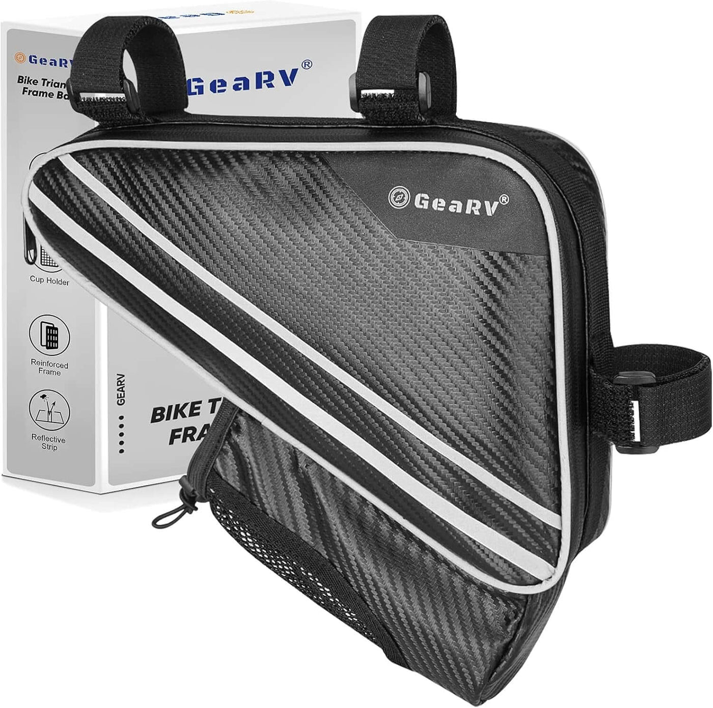 Bike Accessories Triangle Bag, Bike Bags with Bike Water Bottle Holder and Reinforced PE Frame for Storage