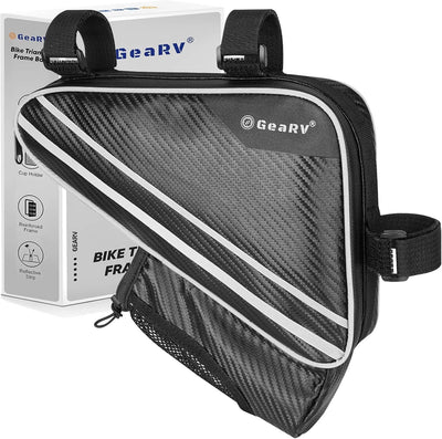 Bike Accessories Triangle Bag, Bike Bags with Bike Water Bottle Holder and Reinforced PE Frame for Storage
