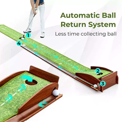 Putting Green Indoor Mat Outdoor Golf Putting Mat with Automatic Ball Return - Ideal for Home, Office, and Outdoor Use