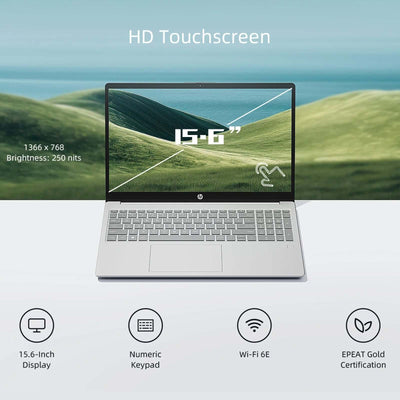 HP 15.6" Laptop, up to 64GB DDR4 RAM, up to 4TB SSD,  Core I5-1235U, 15.6" Touchscreen, Win 11 Pro, Silver