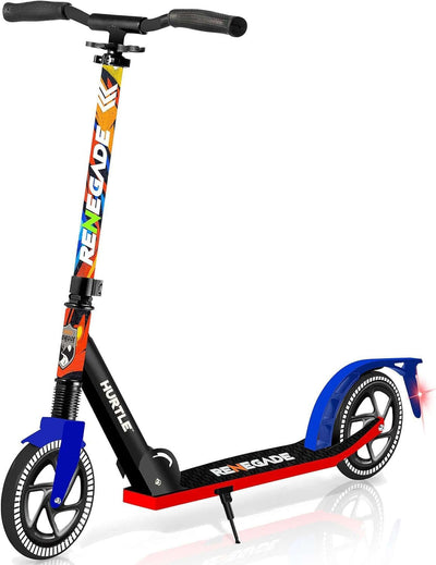 Renegade Kick Scooter for Kids, Teenagers & Adults - 2-Wheel Folding Scooter with Adjustable T-Bar Handlebar - Alloy Anti-Slip Deck