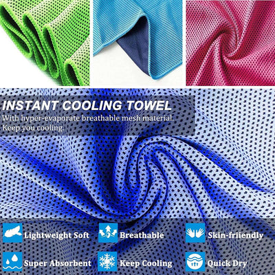 4 Pack Cooling Towel (47"X12") Ice Towel for Neck, Microfiber Cool Towel, Soft Breathable Chilly Towel for Yoga, Sports, Golf, Gym, Camping