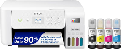Ecotank ET-2800 Wireless Color All-In-One Cartridge-Free Supertank Printer with Scan and Copy Â€“ the Ideal Basic Home Printer - White, Medium