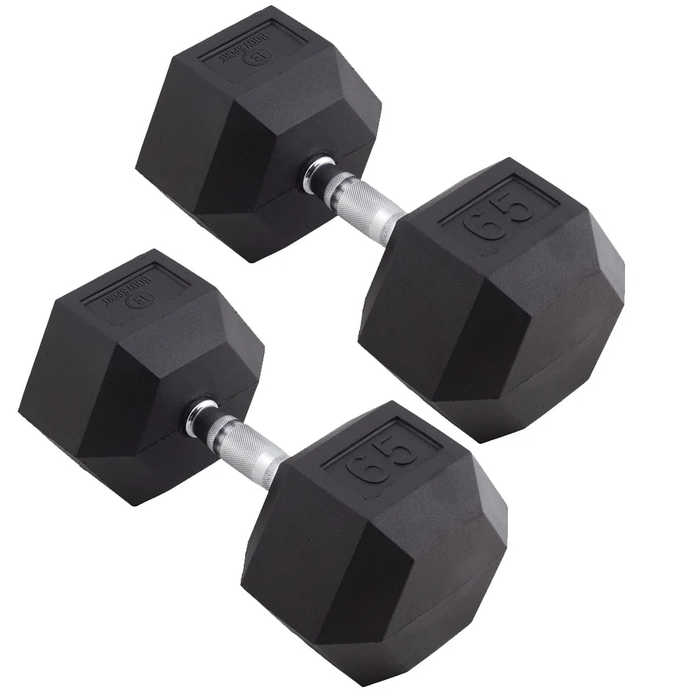 65lb Rubber Coated Hex Dumbbells