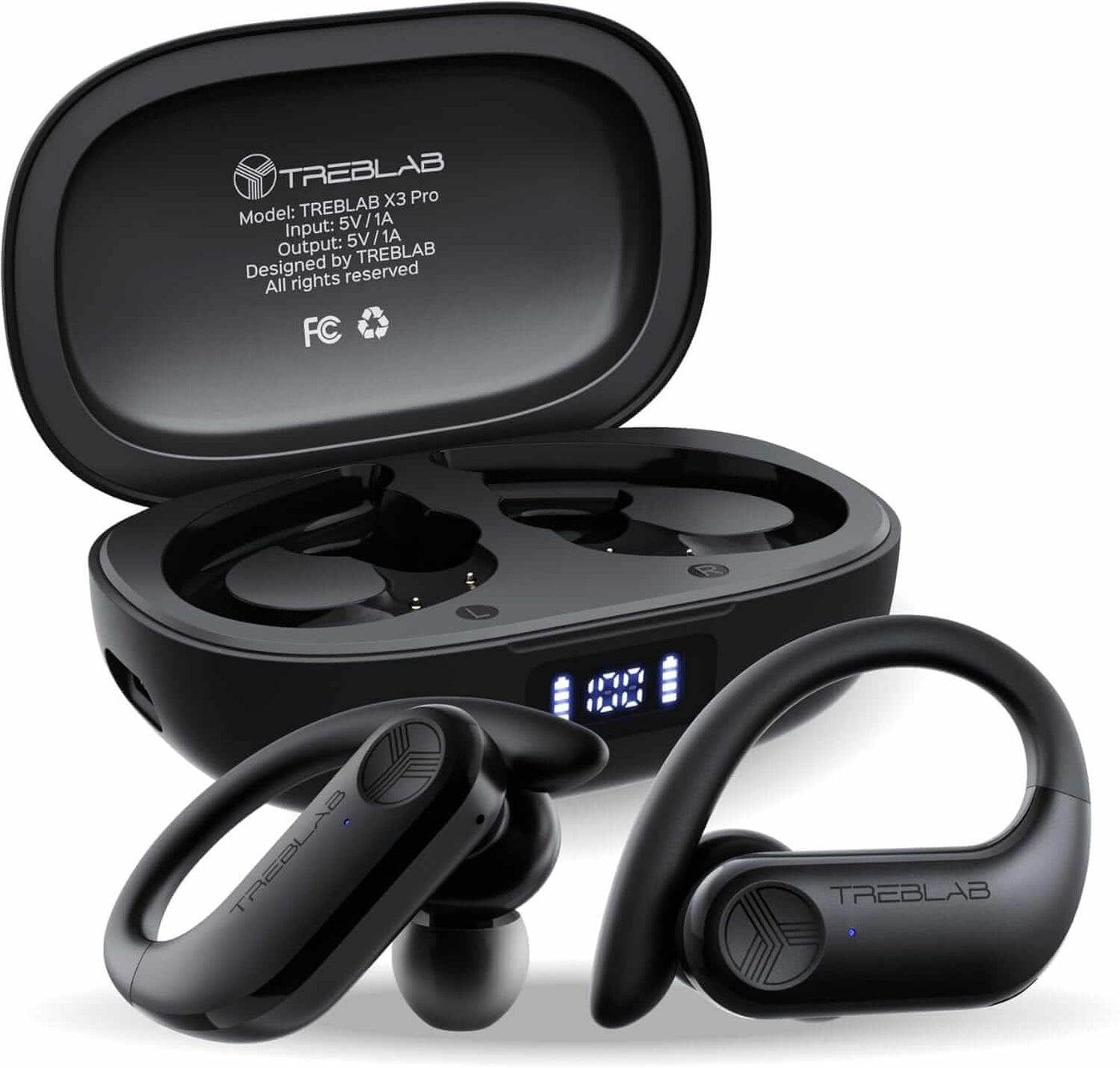 X3 Pro - Workout True Wireless Earbuds, Comfortable Earhooks, Bluetooth 5.3, Punchy Bass, Noise Isolation, 145H Playtime, IPX5 Waterproof, Sweatproof, 2 Mics for Calls, Sport Bluetooth Earbuds