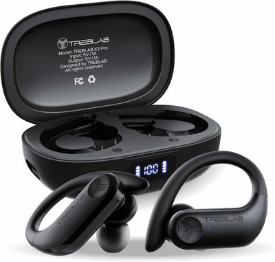 X3 Pro - Workout True Wireless Earbuds, Comfortable Earhooks, Bluetooth 5.3, Punchy Bass, Noise Isolation, 145H Playtime, IPX5 Waterproof, Sweatproof, 2 Mics for Calls, Sport Bluetooth Earbuds
