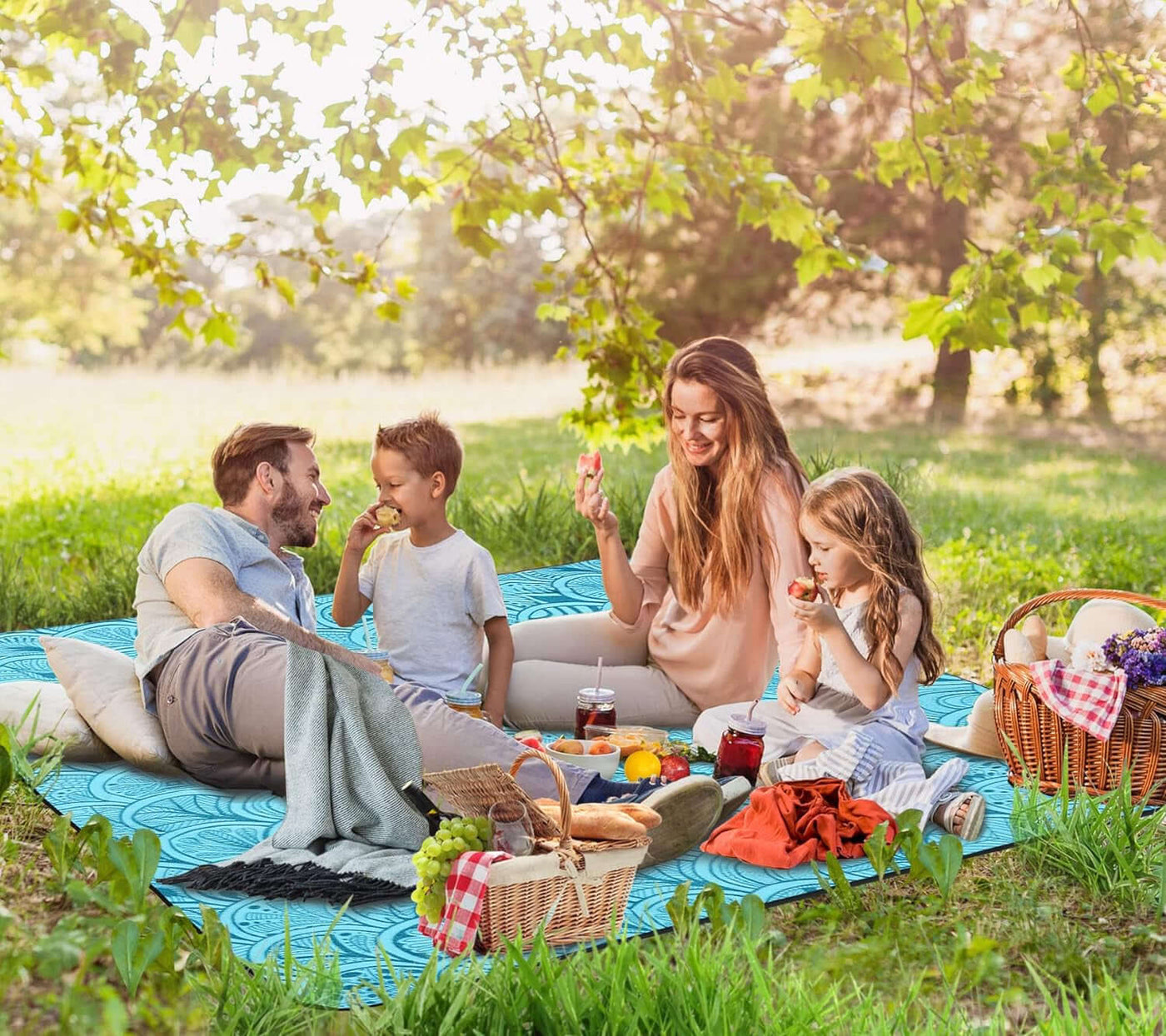 Picnic Blanket - Waterproof, Foldable, Sandproof - 79"X79" Concert, Beach, Yard, Outdoor Grass Blanket - Large (Peacock Blue)