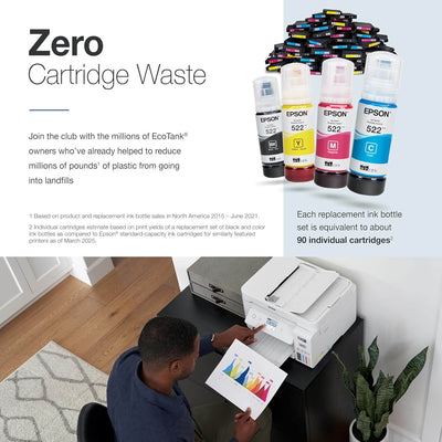 Ecotank ET-4800 Wireless All-In-One Cartridge-Free Supertank Printer with Scanner, Copier, Fax, ADF and Ethernet – Ideal-For Your Home Office, White