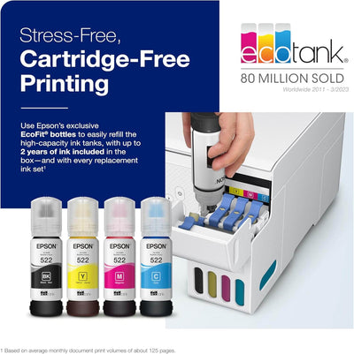 Ecotank ET-2800 Wireless Color All-In-One Cartridge-Free Supertank Printer with Scan and Copy Â€“ the Ideal Basic Home Printer - White, Medium