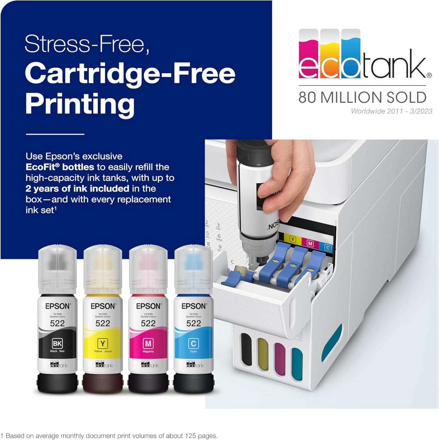 Ecotank ET-4800 Wireless All-In-One Cartridge-Free Supertank Printer with Scanner, Copier, Fax, ADF and Ethernet – Ideal-For Your Home Office, White