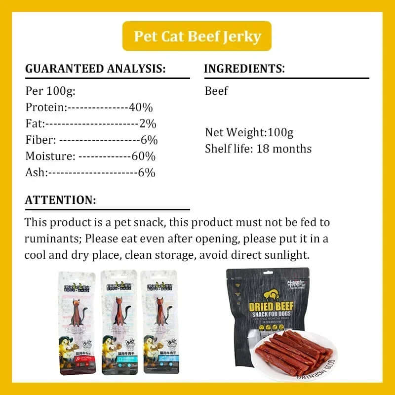 New Cat Snacks Beef Jerky 100G Taurine Omega Balanced Nutrition Delicious Healthy Kittens Sharpening Teeth Beef Strips Pet Food