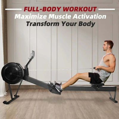 Rowing Machine with Extended Slide Rail,330 LBS Wind Resistance Rowing Machine,10 Levels of Adjustable Air Resistance