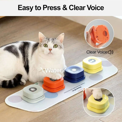 Dog Buttons for Communication 4 Pcs with Anti-Slip Mat Voice Recording Clicker with Training Manual for Cats Dogs