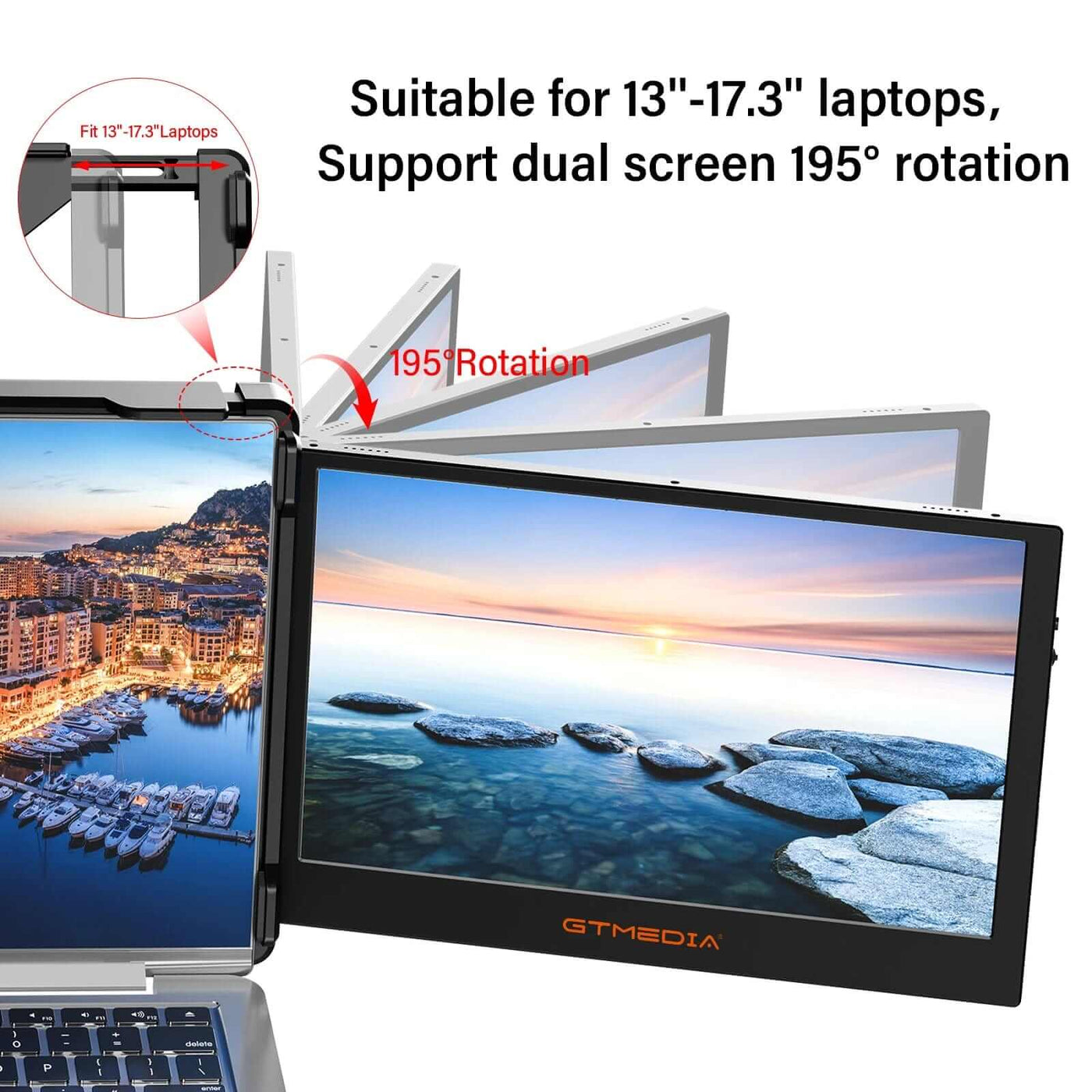 GTMEDIA 11.6Inch Portable Monitor 1920*1080 IPS FHD Triple Dual Extender Screen Full View Fold Display for 13.0-17.3Inch Laptops