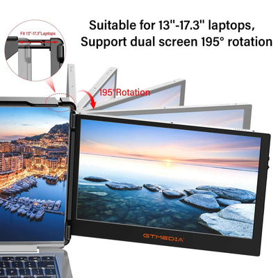 GTMEDIA 11.6Inch Portable Monitor 1920*1080 IPS FHD Triple Dual Extender Screen Full View Fold Display for 13.0-17.3Inch Laptops