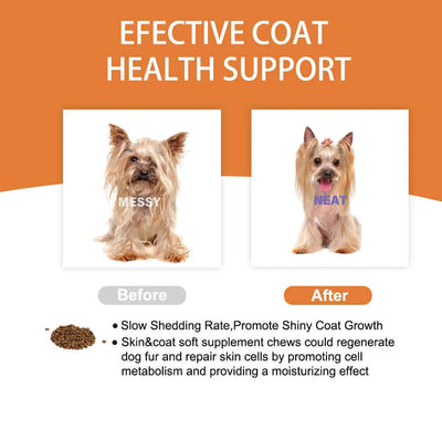 30 Soft Chews Skin & Coat Supplement for Dogs with Omega 3, 9 & Vitamin E for Fur Health Support（Beef Flavor）
