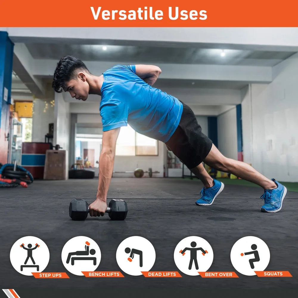 65lb Rubber Coated Hex Dumbbells