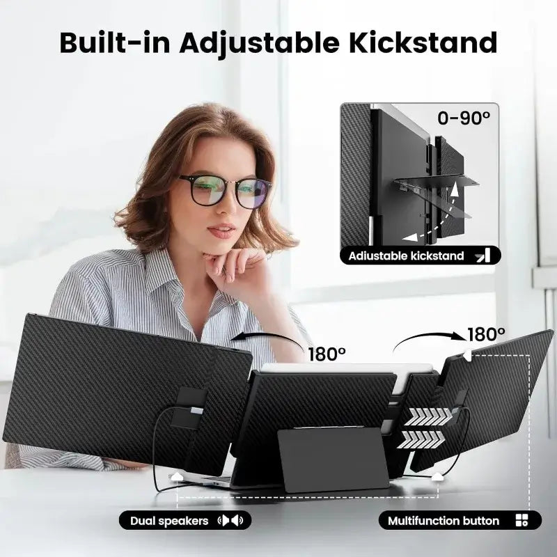 Laptop Screen Extender - 14.1" Triple Portable Monitor with Sturdy Metal Kickstand for 13-17 Inch Laptops