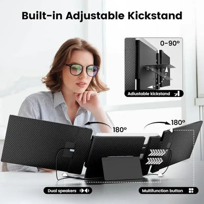 Laptop Screen Extender - 14.1" Triple Portable Monitor with Sturdy Metal Kickstand for 13-17 Inch Laptops