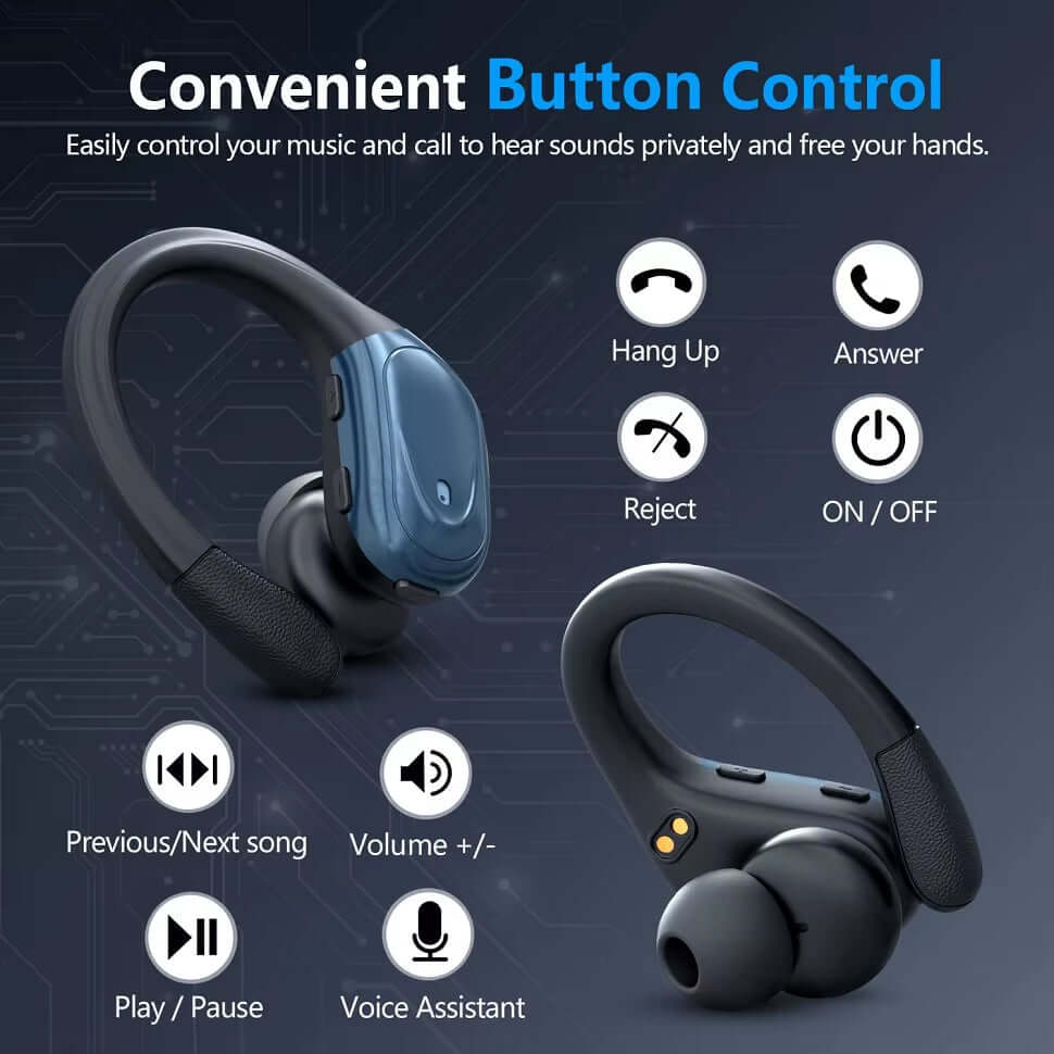 True Wireless Headphones TWS Bluetooth Earbuds Headsets Deep Bass Earphones Mic LED Power Display for Sport Workout Running Gym