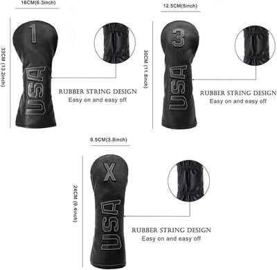 Taylormade, Titleist, Callaway Golf Driver & Fairway Wood Headcovers - Black Synthetic Leather, Thick, Cool, USA Made
