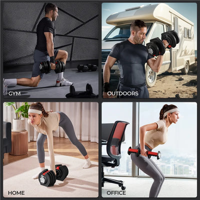 40Lb Adjustable Dumbbell Set with Anti-Slip Handle and Tray, Black