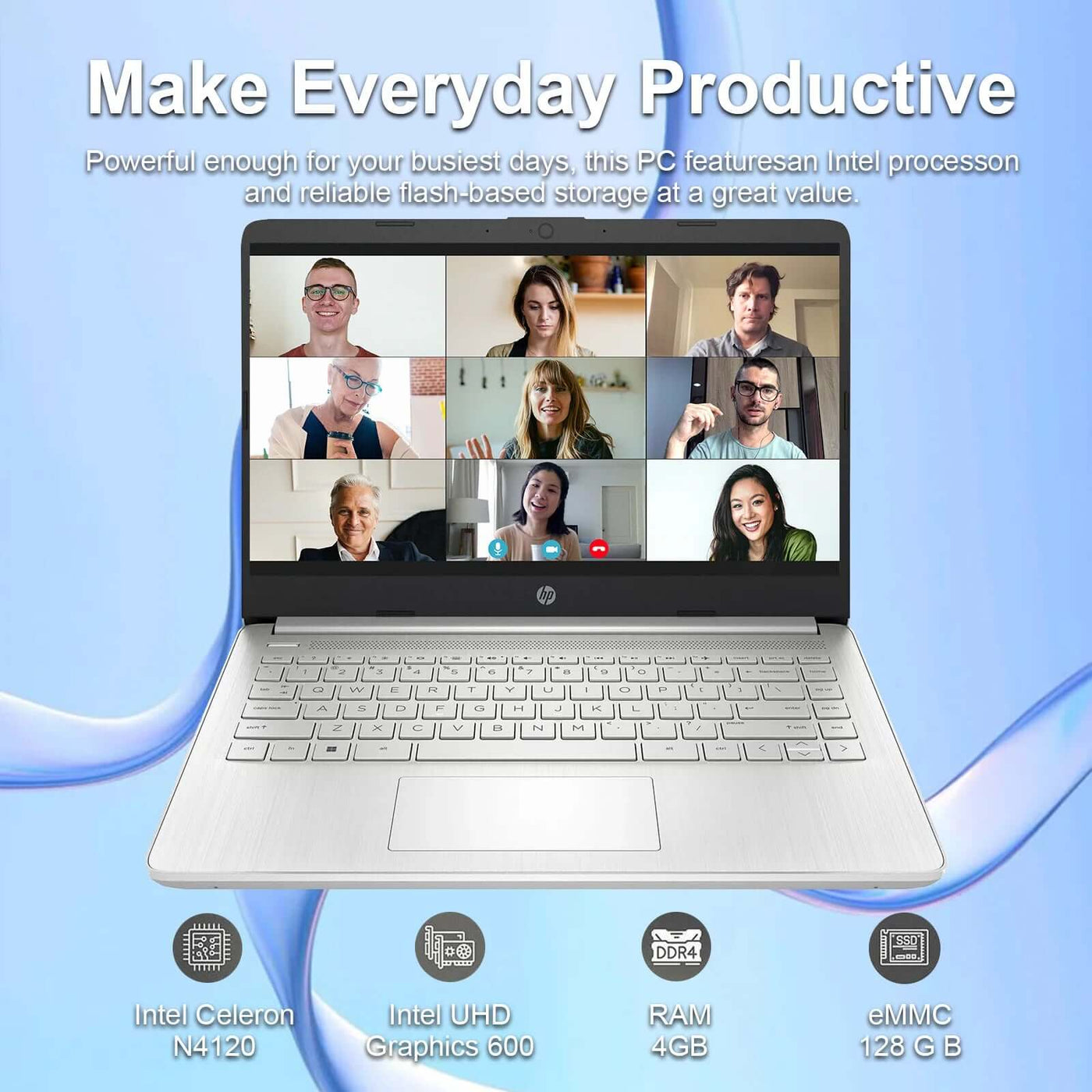 HP 14" Sutdent Laptop, up to 16GB RAM, up to 384GB Storage,  Celeron N4120, HD Webcam, 1-Year Office 365, Win 11 H, Silver