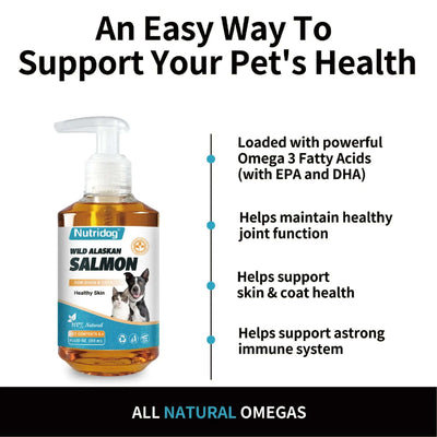 High Potency Omega-3 Pet Skin and Coat Health Supplements with Natural Wild Alaskan Salmon Oil for Dog & Cat-200Ml